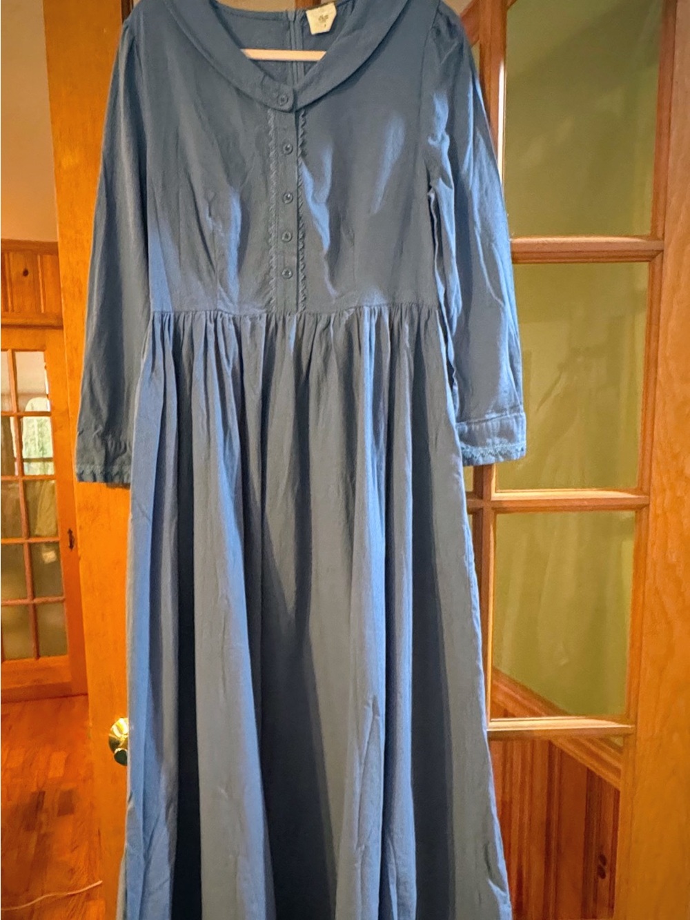 Women's Blue Long Sleeve Maxi Dress with Button Detail